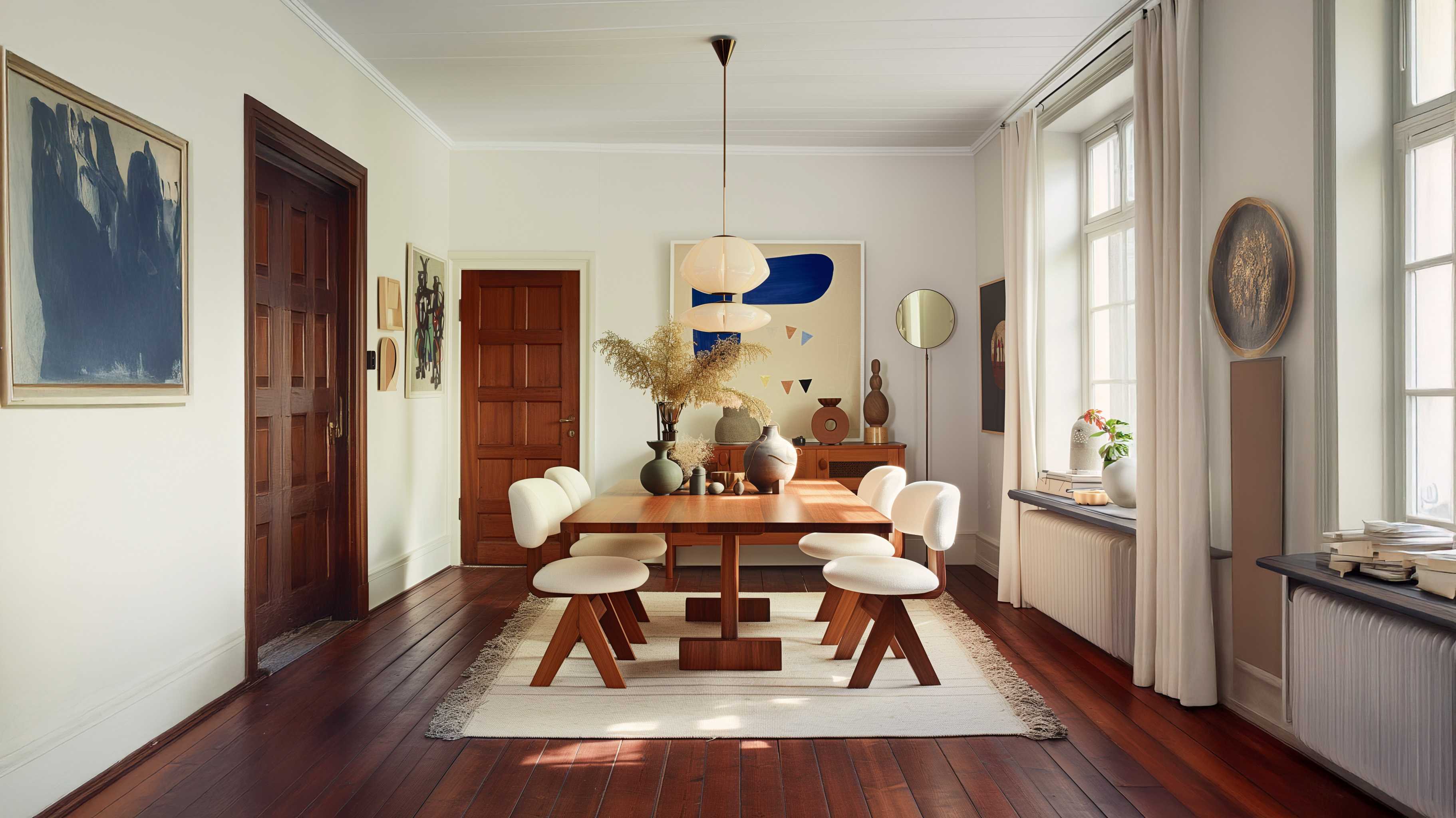 Dinning room with table, chairs and modern decorations. LA Home Decor