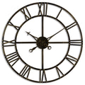 Large round wall clock with Roman numeral markers on a white background