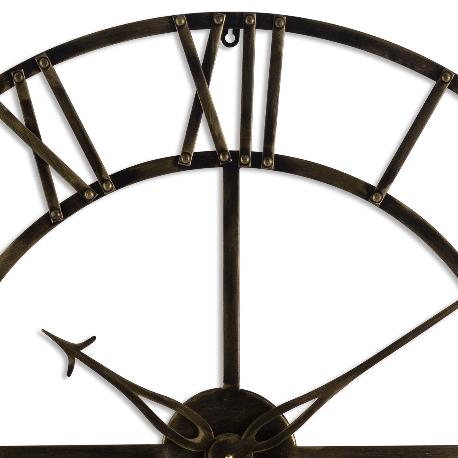 Decorative clock face with roman numeral design on a white background