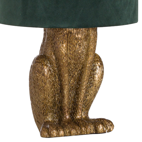 Antique Gold Hare Table Lamp With Green Velvet Shade - Side view | LA Home Decor