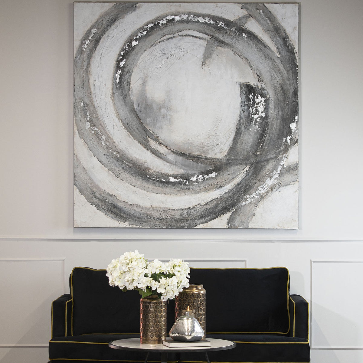 Galaxy Silver And Grey Hand Painted Canvas by Hill Interiors