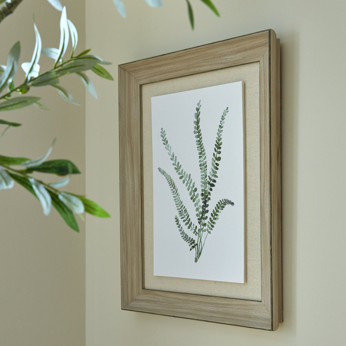 Watercolour Delicate Fern In Washed Wood Frame by Hill Interiors