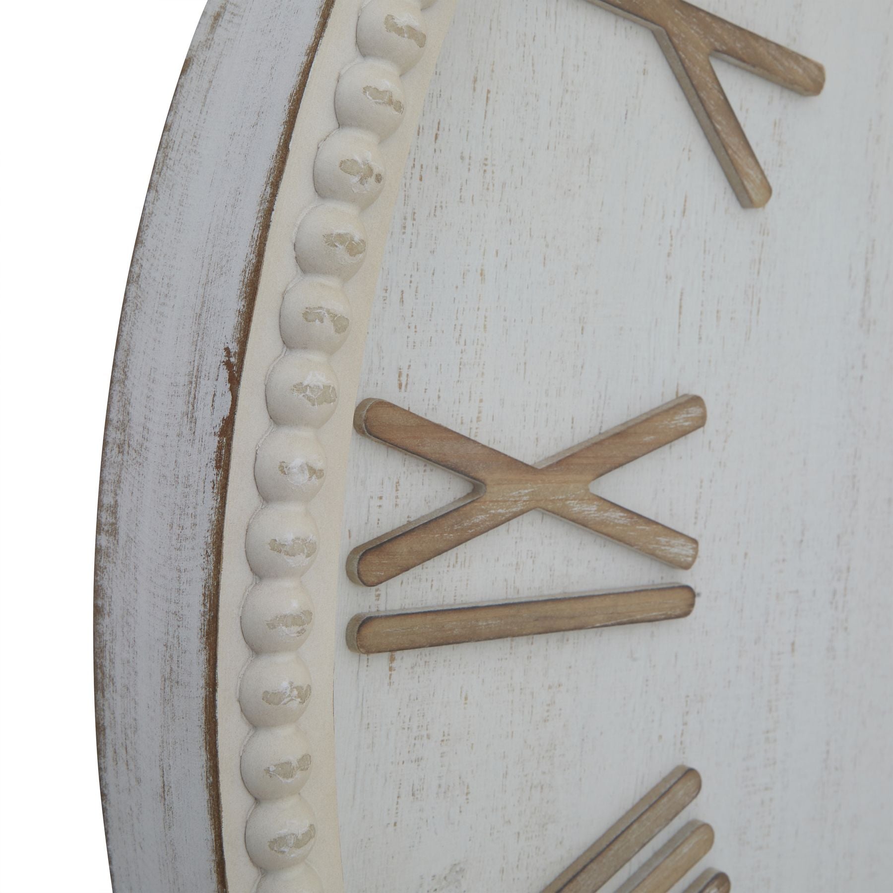 Hill Interiors Large Rustic White Clock With Beaded Frame