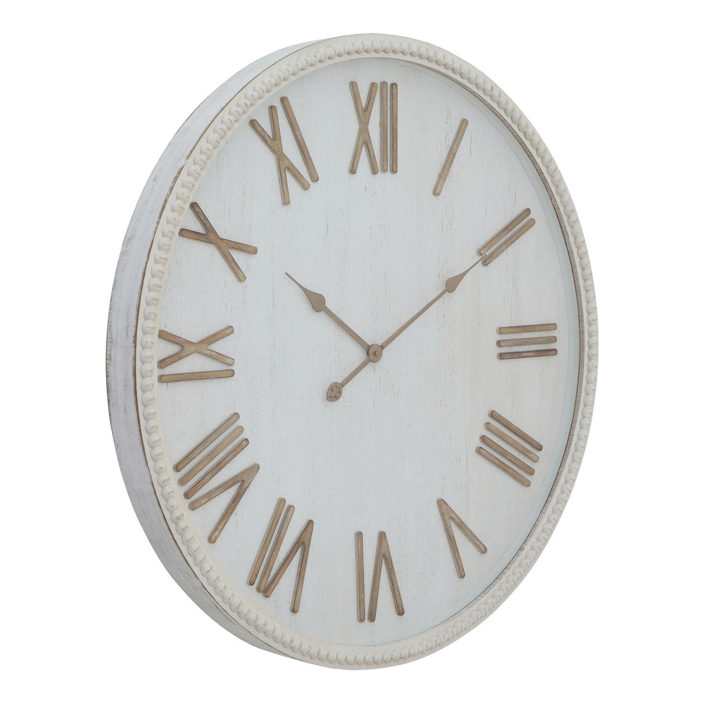 Hill Interiors Large Rustic White Clock With Beaded Frame