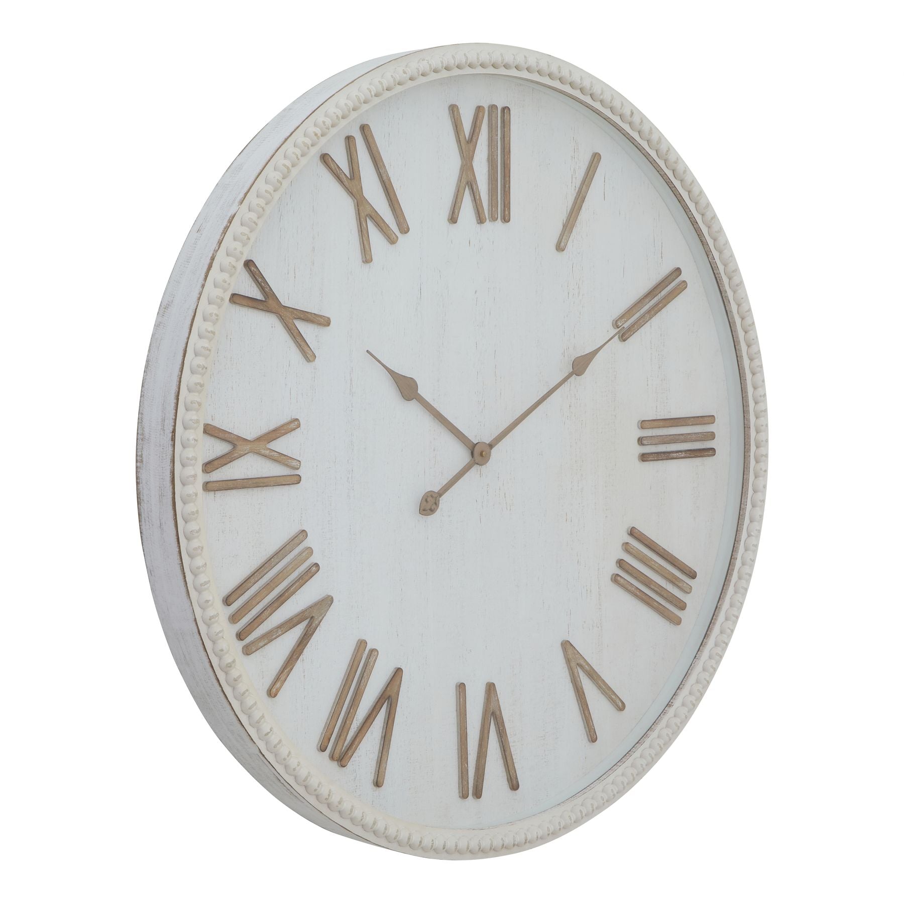Hill Interiors Large Rustic White Clock With Beaded Frame