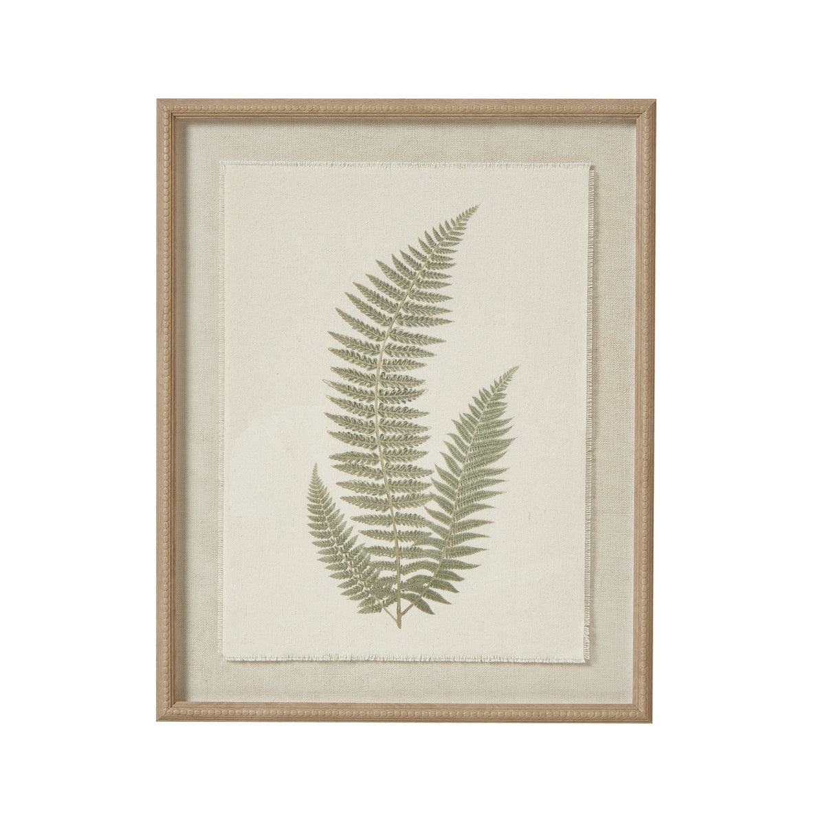 Fern Art On Texture-Torn Paper With Beaded Frame by Hill Interiors