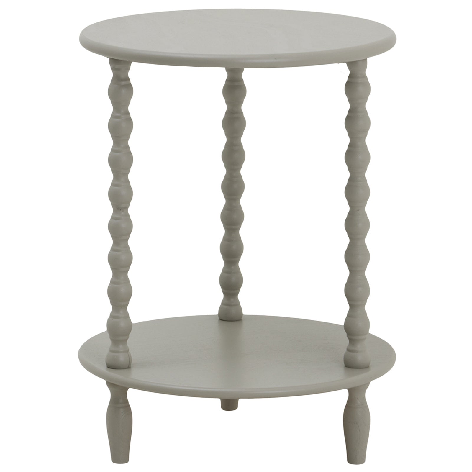 Round side table with spiral legs on a white background