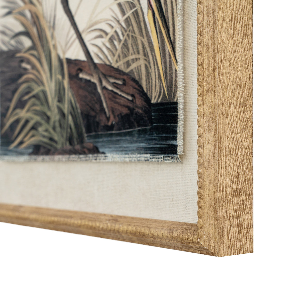 Flora & Fauna Collection Heron On Linen In Beaded Frame by Hill Interiors