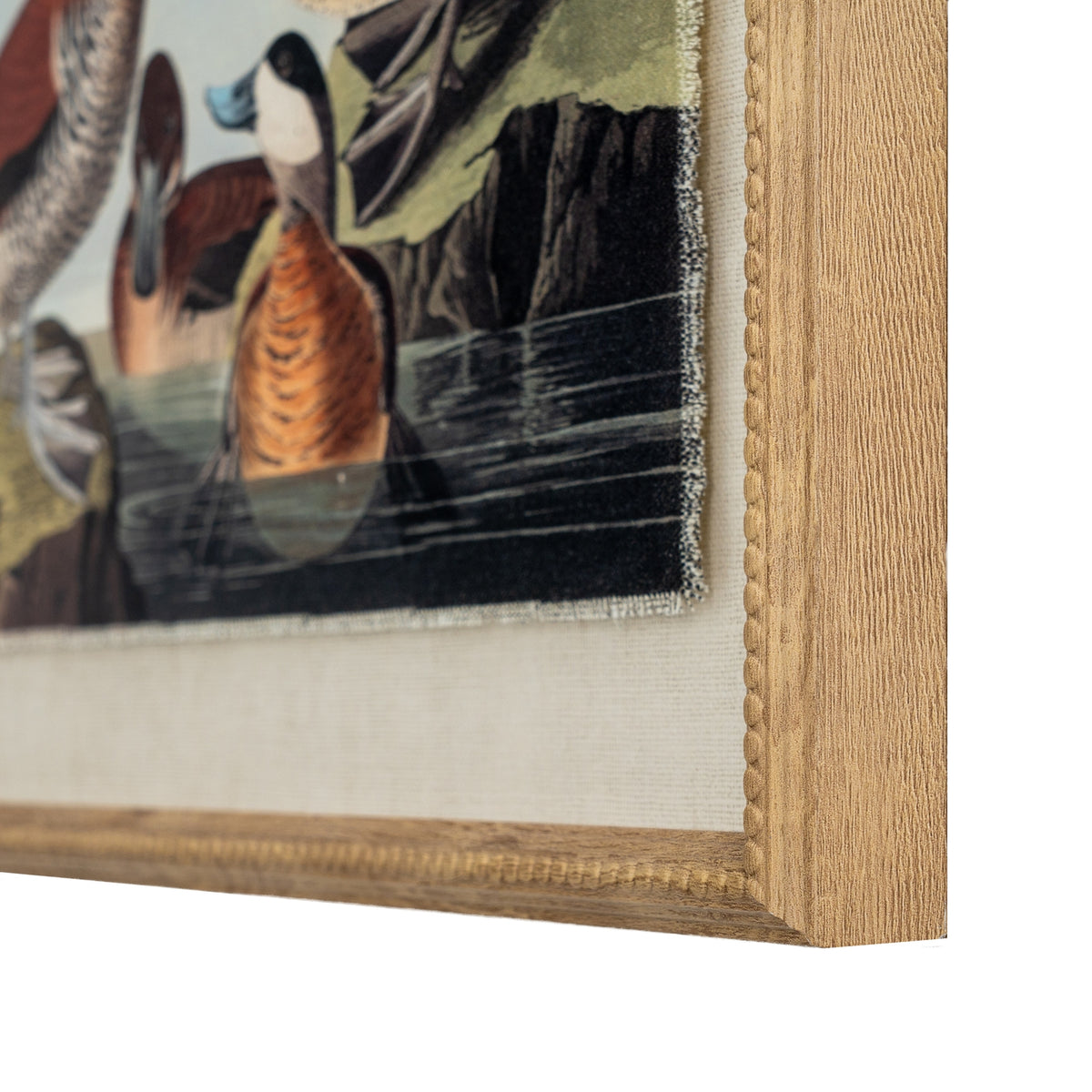 Flora & Fauna Collection Ducks On Linen In Beaded Frame by Hill Interiors