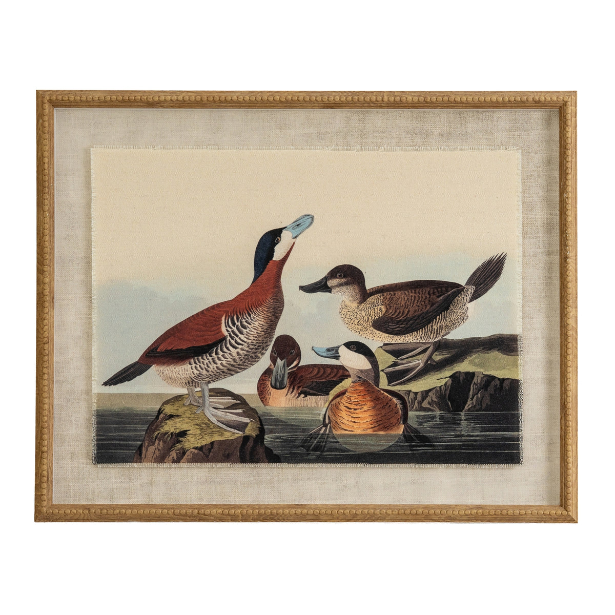 Flora & Fauna Collection Ducks On Linen In Beaded Frame by Hill Interiors