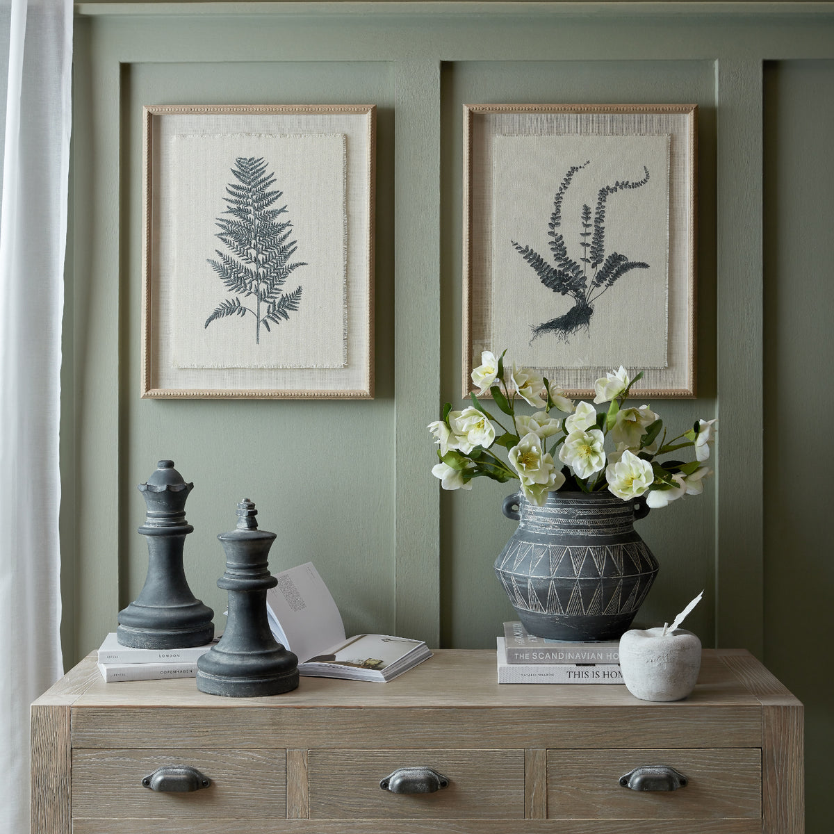 Flora & Fauna Collection Beech Fern On Linen In Beaded Frame by Hill Interiors