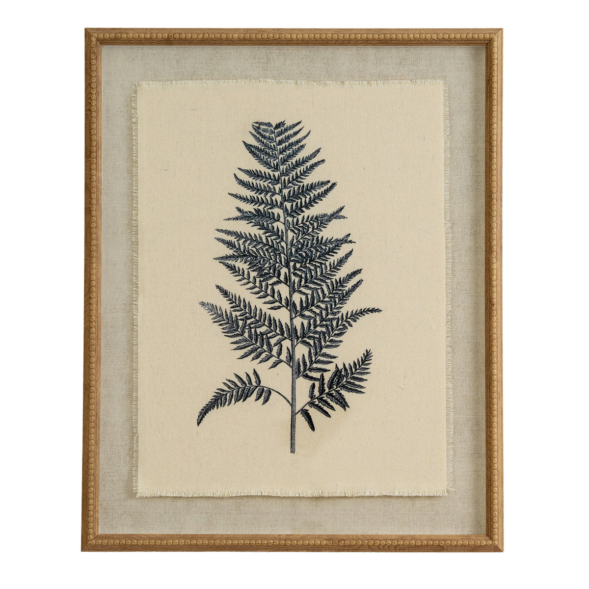 Flora & Fauna Collection Beech Fern On Linen In Beaded Frame by Hill Interiors