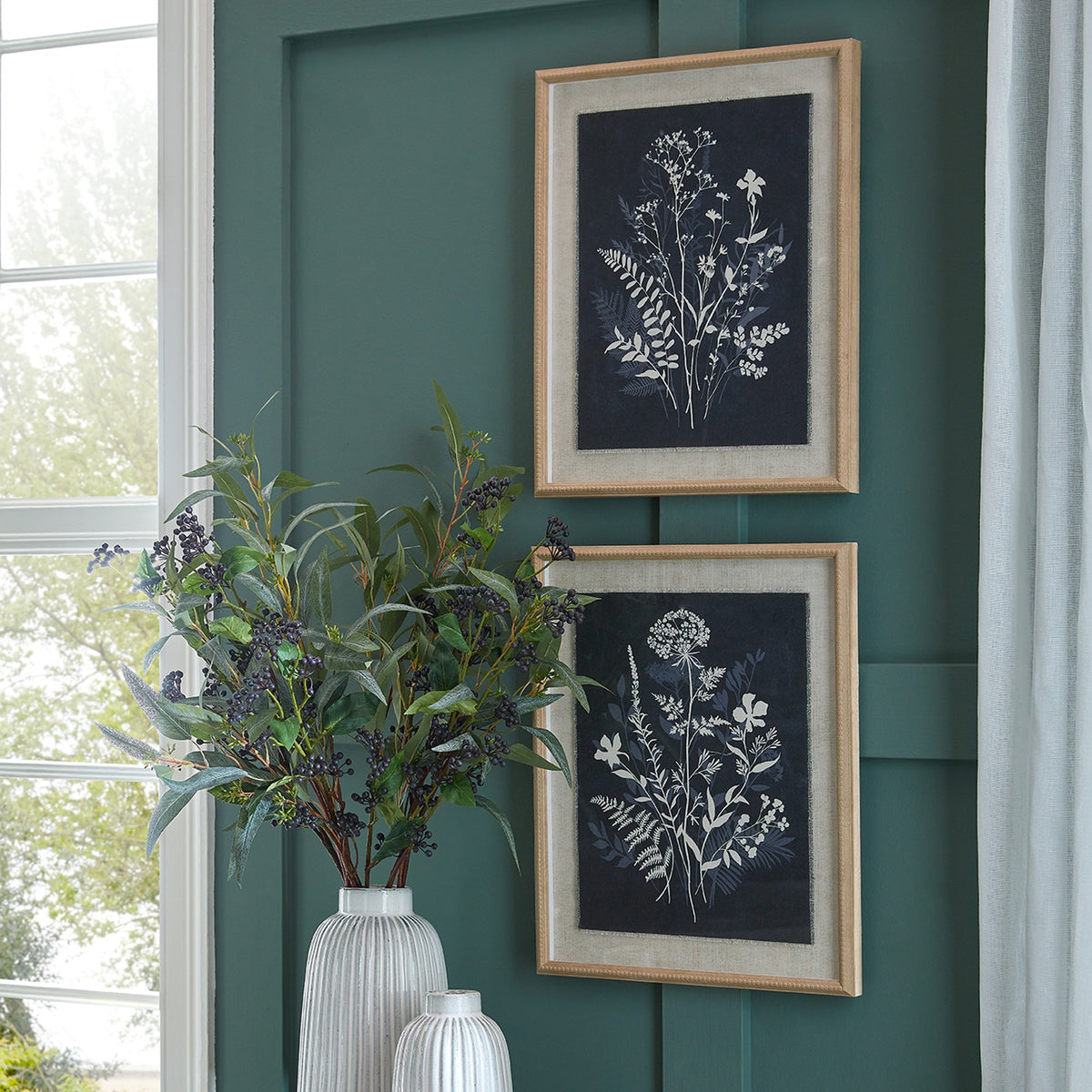 Flora & Fauna Collection Grove On Linen In Beaded Frame by Hill Interiors