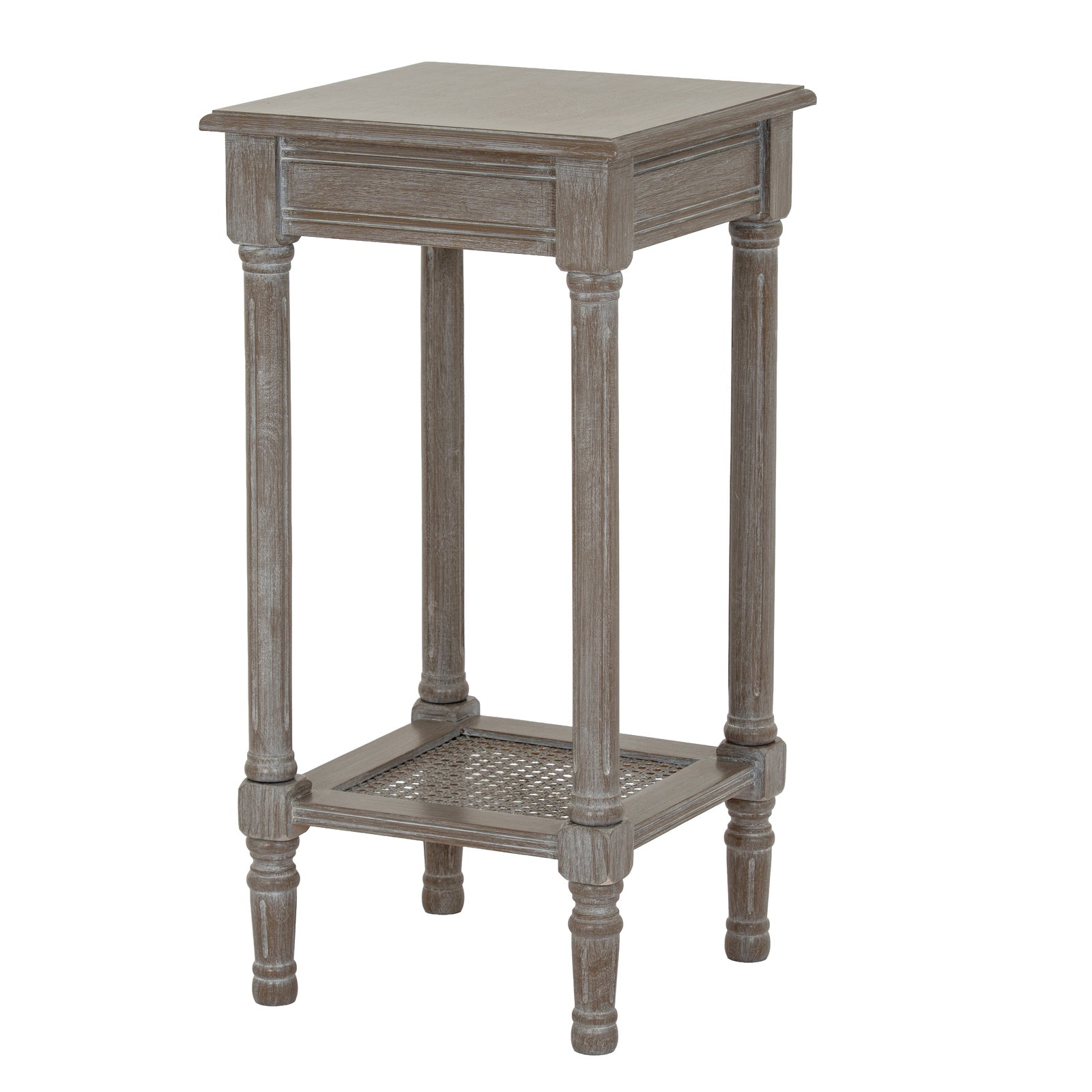 Vintage-style side table with a textured surface on a white background
