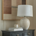 Chevronne Ceramic Table Lamp With Linen Shade - Main product image | LA Home Decor