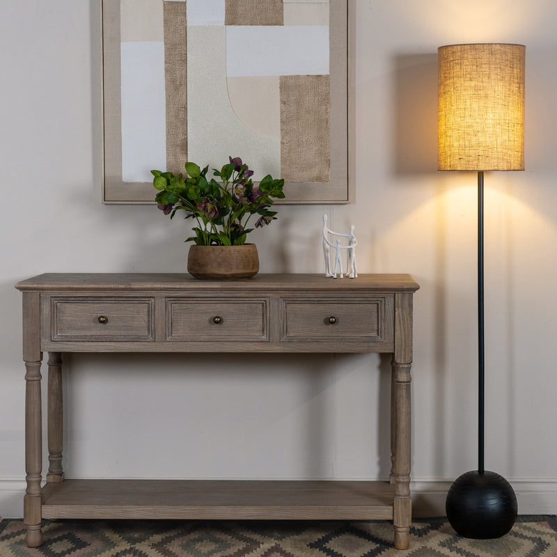 Black Cannon Floor Lamp With Hessian Shade - Main product image | LA Home Decor