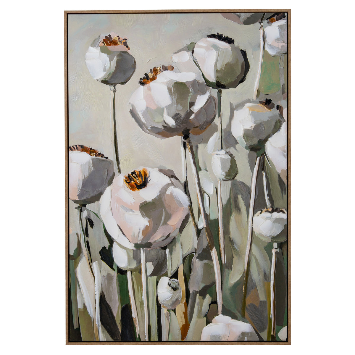 Poppy Heads Hand Painted Canvas in Frame by Hill Interiors