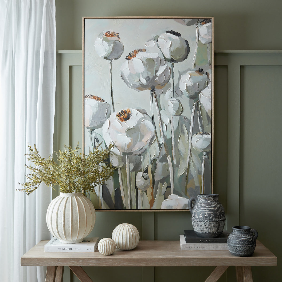 Poppy Heads Hand Painted Canvas in Frame by Hill Interiors