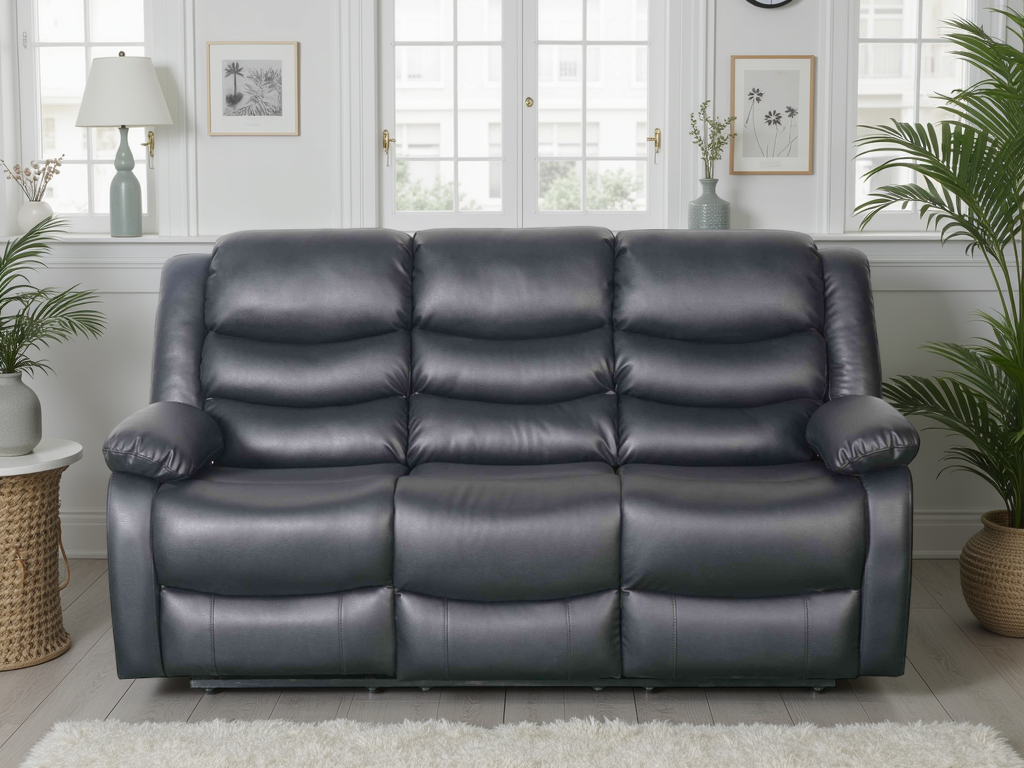 Conrad Manual Recliner Sofa Black 3 Seater - Main product image | LA Home Decor