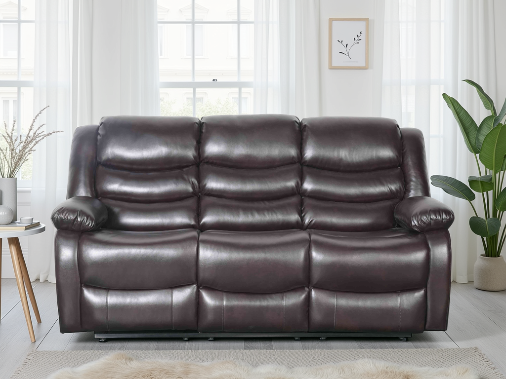 Conrad Manual Recliner Sofa Brown 3 Seater - Main product image | LA Home Decor