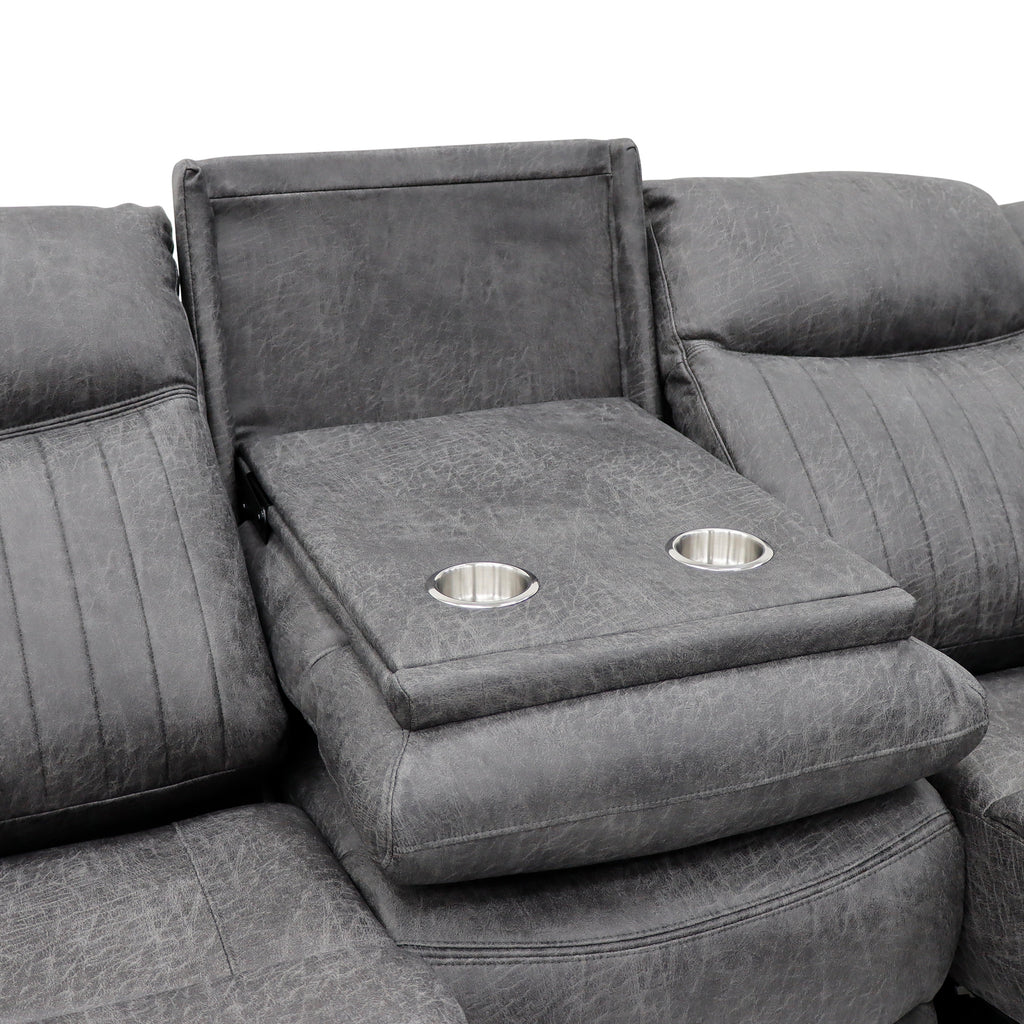 Gray recliner with cup holders on a white background