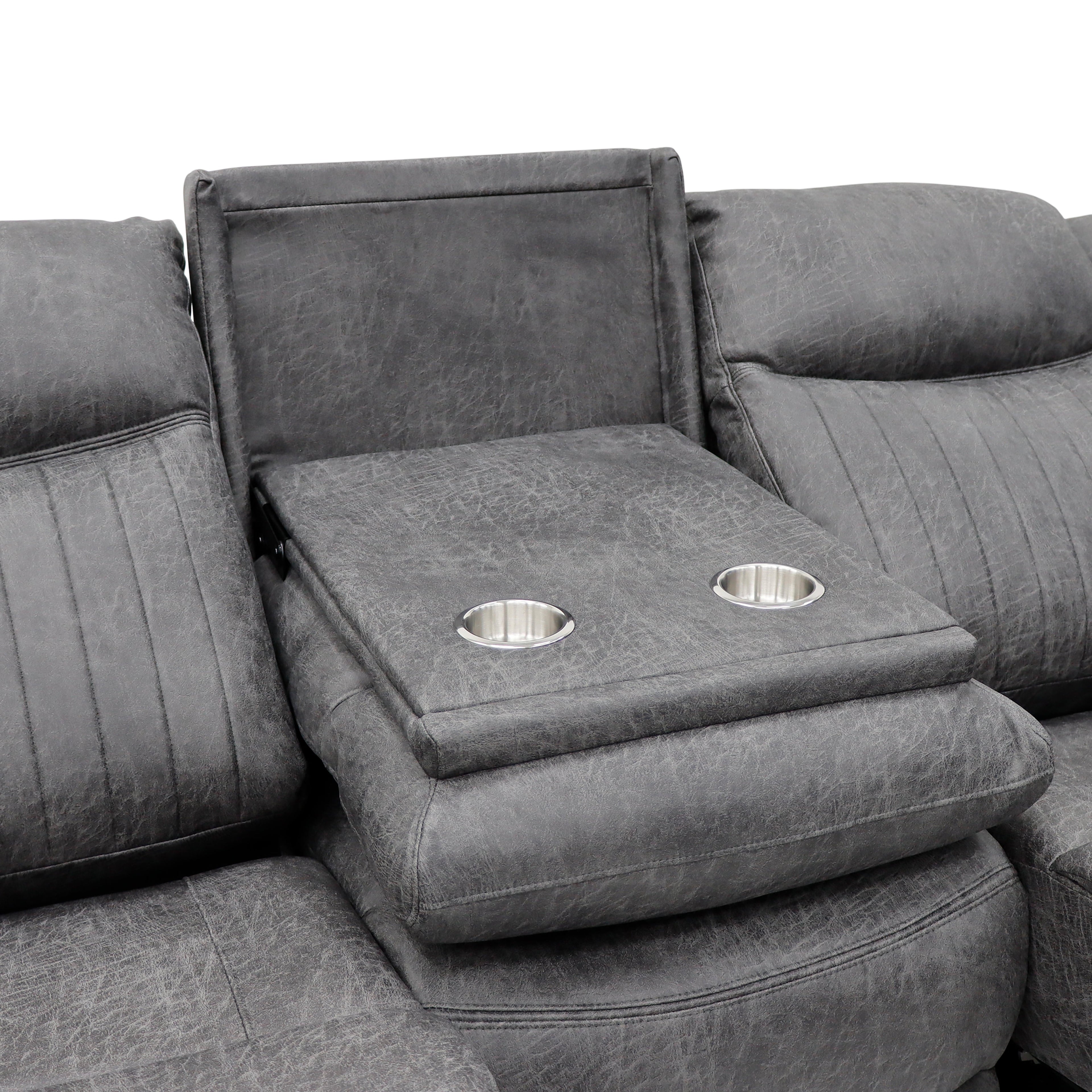 Gray recliner with cup holders on a white background