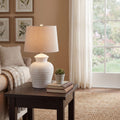 White Ceramic Pot Lamp With Linen Shade - Main product image | LA Home Decor